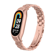 For Xiaomi Mi Band 8 Integrated Metal Case + Three-bead Watch Band(Rose Red)