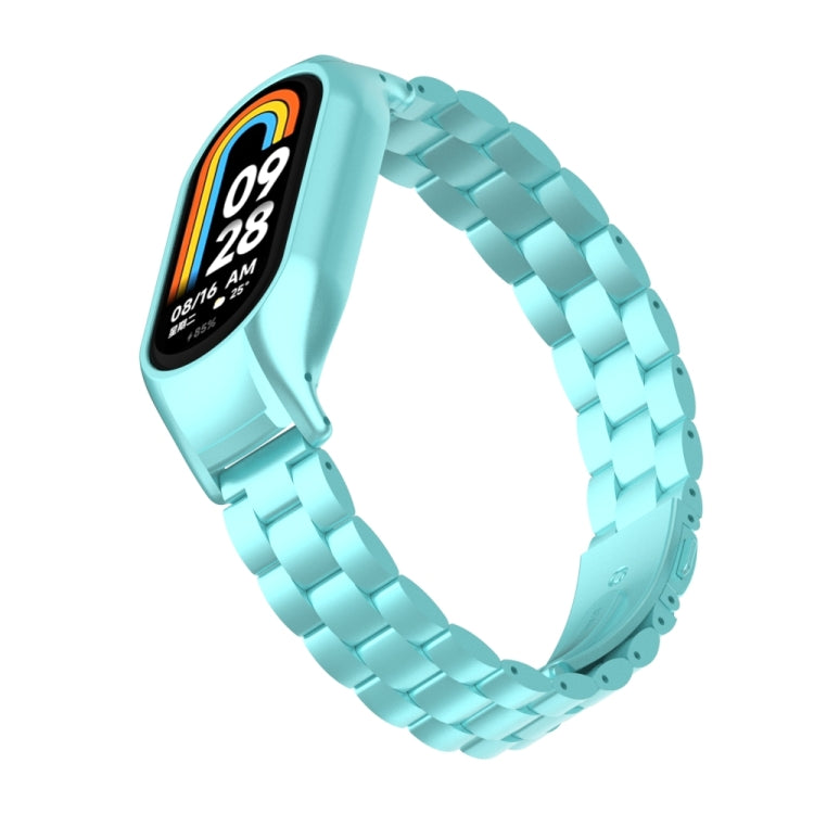 For Xiaomi Mi Band 8 Integrated Metal Case + Three-bead Watch Band(Cloud Blue)