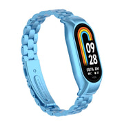 For Xiaomi Mi Band 8 Integrated Metal Case + Three-bead Watch Band(Sky Blue)