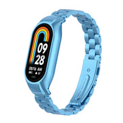 For Xiaomi Mi Band 8 Integrated Metal Case + Three-bead Watch Band(Sky Blue)