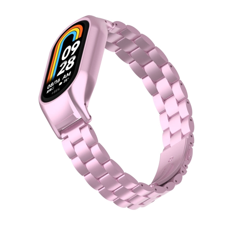 For Xiaomi Mi Band 8 Integrated Metal Case + Three-bead Watch Band(Rose Pink)