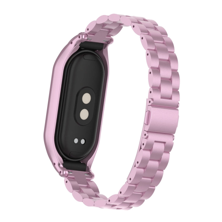 For Xiaomi Mi Band 8 Integrated Metal Case + Three-bead Watch Band(Rose Pink)