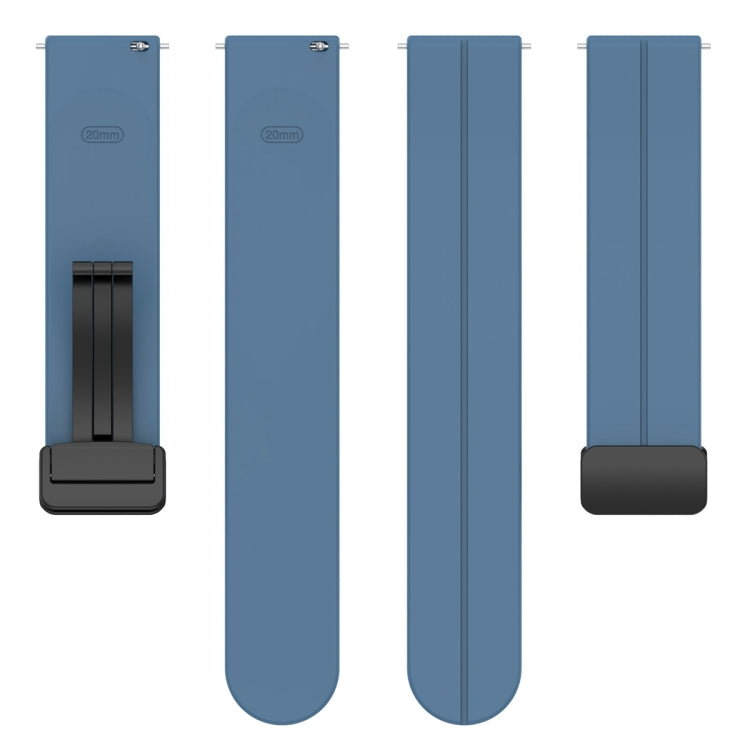 20mm Universal Flat Head Groove Folding Black Buckle Silicone Watch Band(Blue)