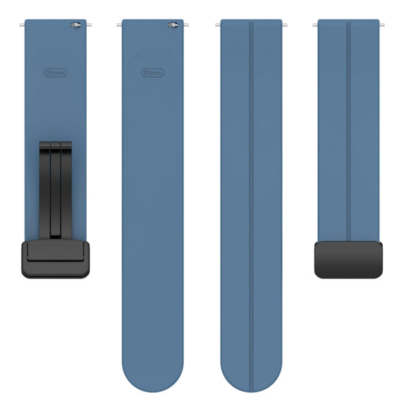 20mm Universal Flat Head Groove Folding Black Buckle Silicone Watch Band(Blue)