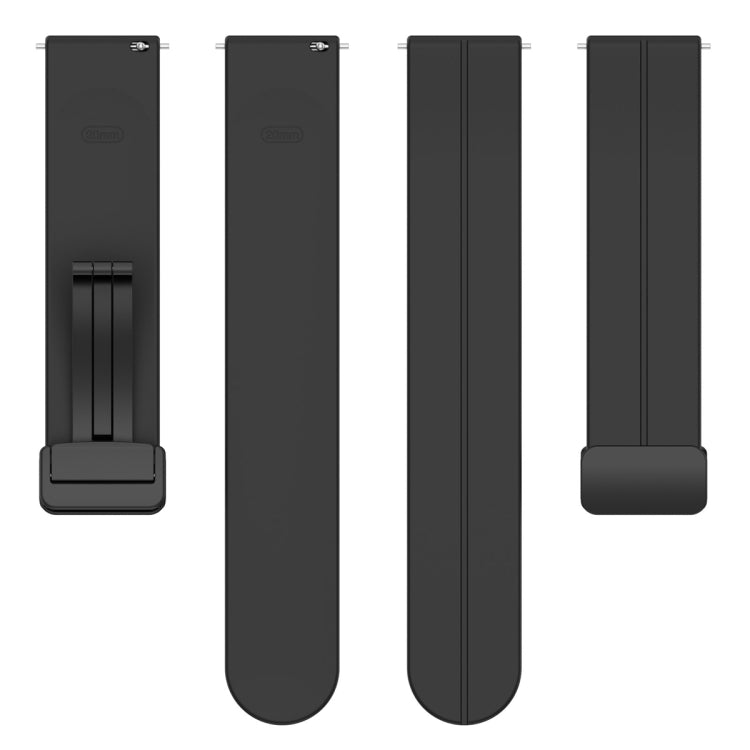 20mm Universal Flat Head Groove Folding Black Buckle Silicone Watch Band(Black)