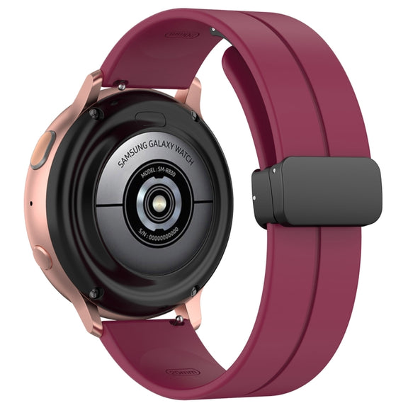 20mm Universal Flat Head Groove Folding Black Buckle Silicone Watch Band(Wine Red)