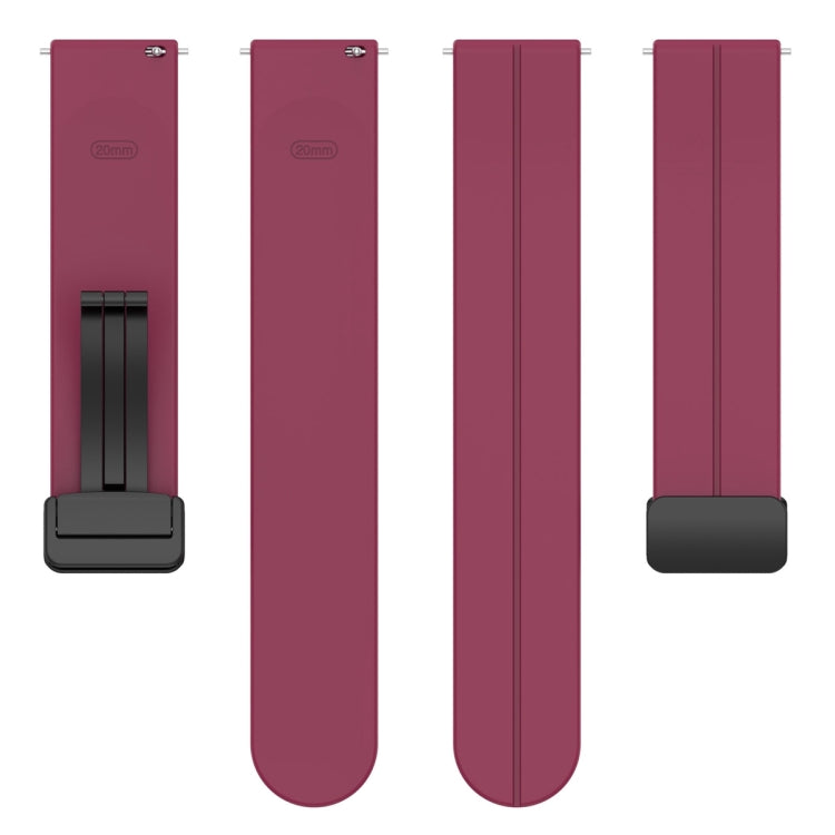 20mm Universal Flat Head Groove Folding Black Buckle Silicone Watch Band(Wine Red)