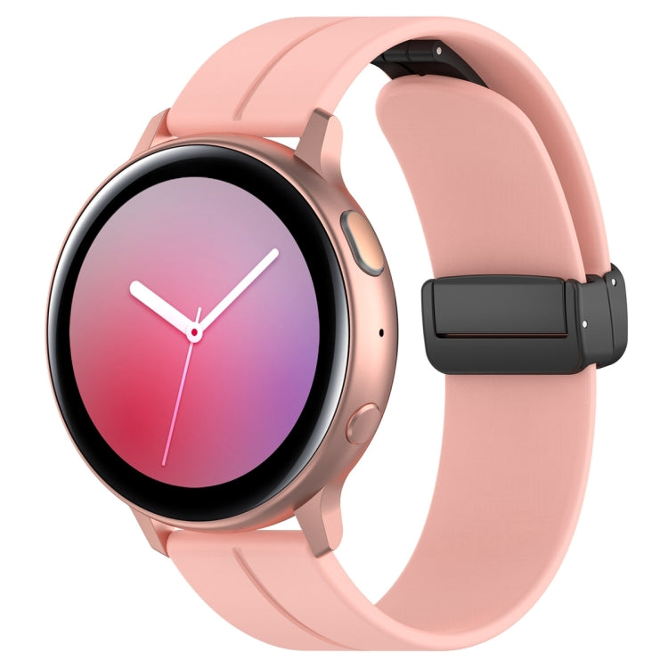 20mm Universal Flat Head Groove Folding Black Buckle Silicone Watch Band(Light Pink)