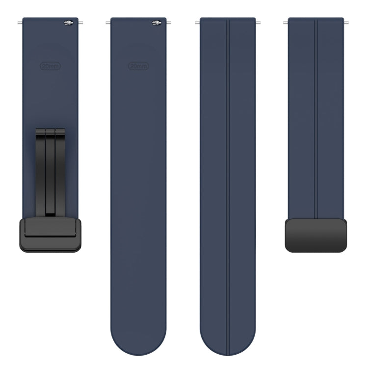 20mm Universal Flat Head Groove Folding Black Buckle Silicone Watch Band(Midnight Blue)