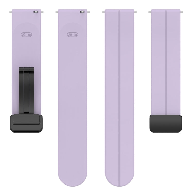20mm Universal Flat Head Groove Folding Black Buckle Silicone Watch Band(Purple)