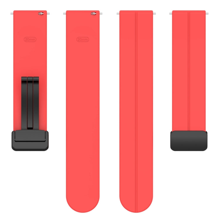 20mm Universal Flat Head Groove Folding Black Buckle Silicone Watch Band(Red)