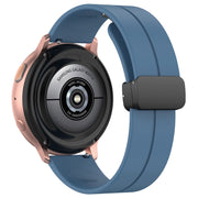 22mm Universal Flat Head Groove Folding Black Buckle Silicone Watch Band(Blue)