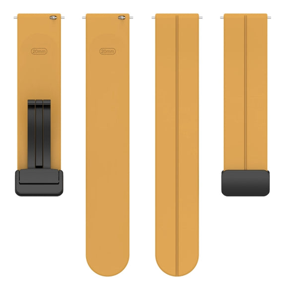 22mm Universal Flat Head Groove Folding Black Buckle Silicone Watch Band(Yellow)