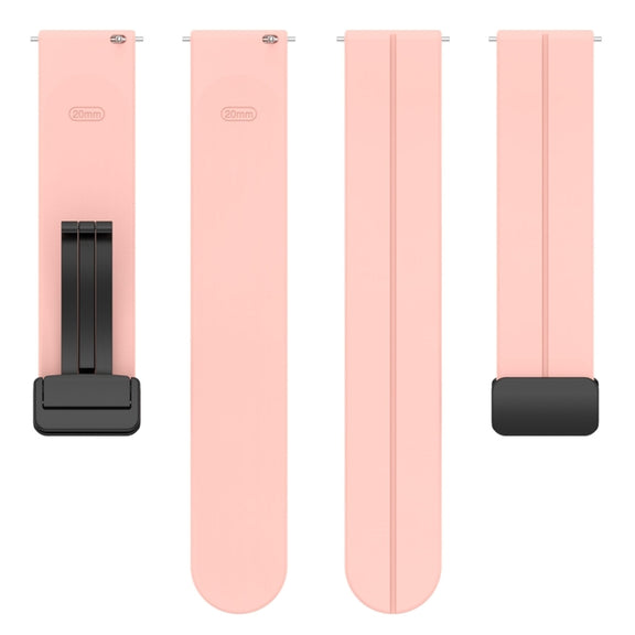 22mm Universal Flat Head Groove Folding Black Buckle Silicone Watch Band(Light Pink)