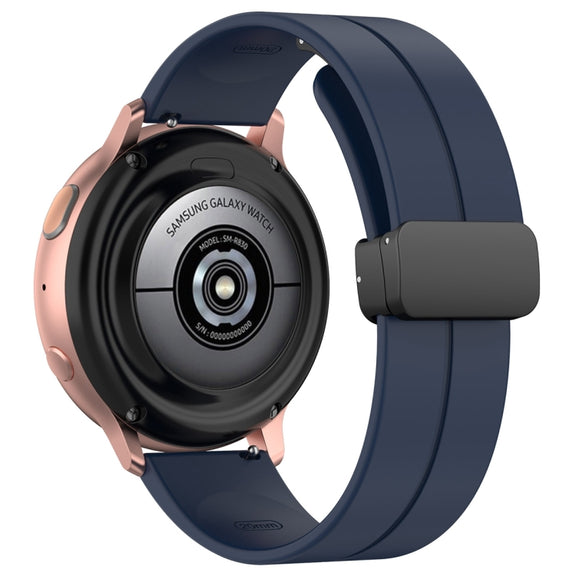 22mm Universal Flat Head Groove Folding Black Buckle Silicone Watch Band(Midnight Blue)