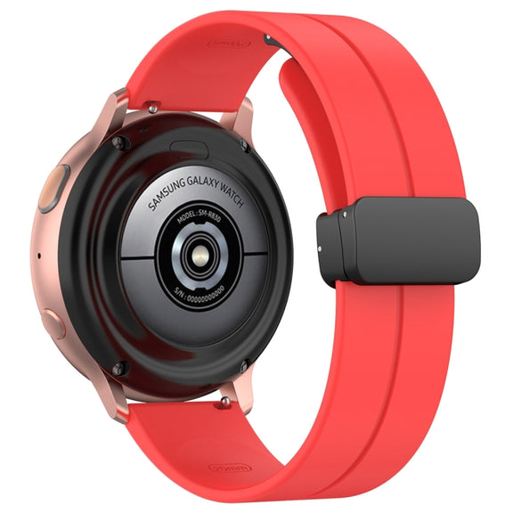 22mm Universal Flat Head Groove Folding Black Buckle Silicone Watch Band(Red)