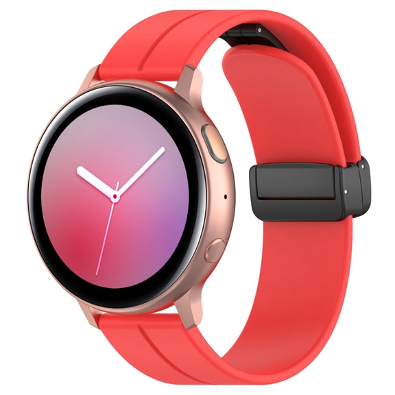 22mm Universal Flat Head Groove Folding Black Buckle Silicone Watch Band(Red)