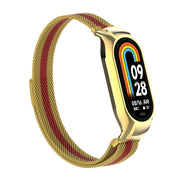 For Xiaomi Mi Band 8 Integrated Metal Case + Milanese Magnetic Watch Band(Gold+Red)