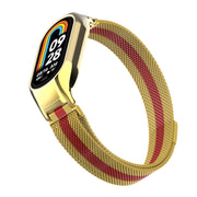 For Xiaomi Mi Band 8 Integrated Metal Case + Milanese Magnetic Watch Band(Gold+Red)
