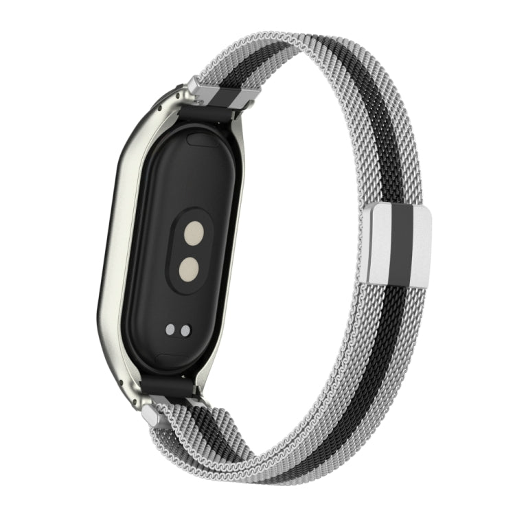For Xiaomi Mi Band 8 Integrated Metal Case + Milanese Magnetic Watch Band(Silver+Black)