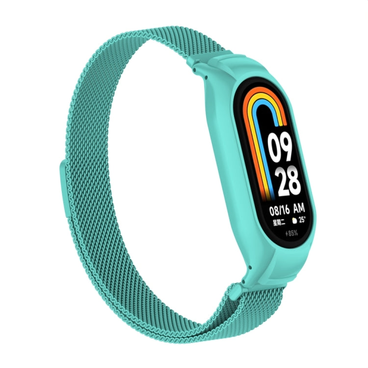 For Xiaomi Mi Band 8 Integrated Metal Case + Milanese Magnetic Watch Band(Tiffany Blue)
