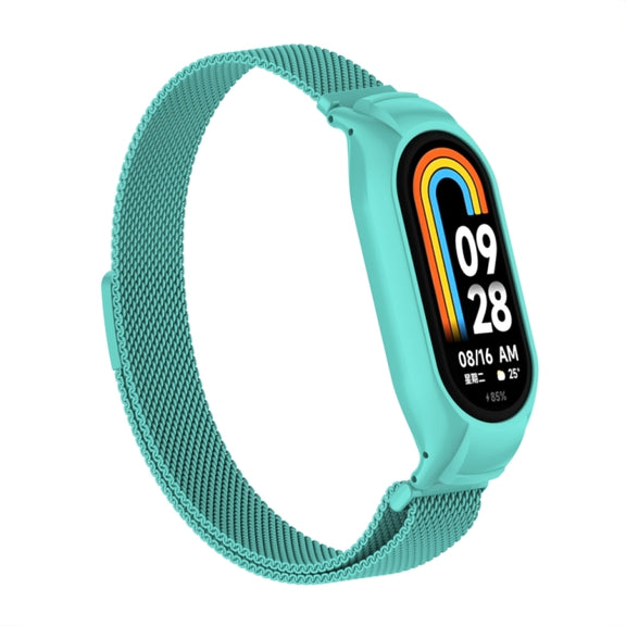 For Xiaomi Mi Band 8 Integrated Metal Case + Milanese Magnetic Watch Band(Tiffany Blue)