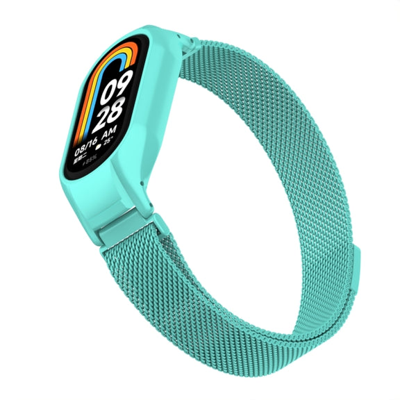For Xiaomi Mi Band 8 Integrated Metal Case + Milanese Magnetic Watch Band(Tiffany Blue)