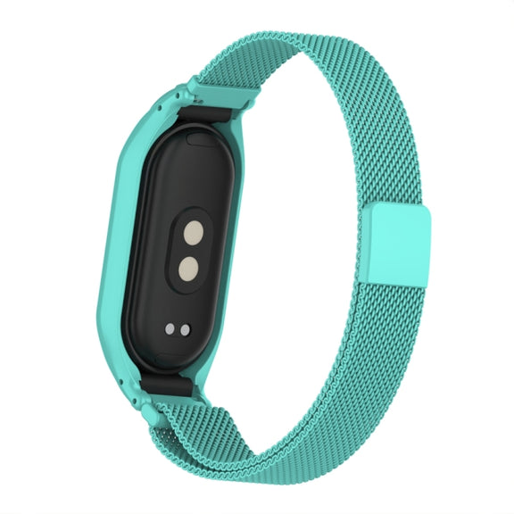 For Xiaomi Mi Band 8 Integrated Metal Case + Milanese Magnetic Watch Band(Tiffany Blue)