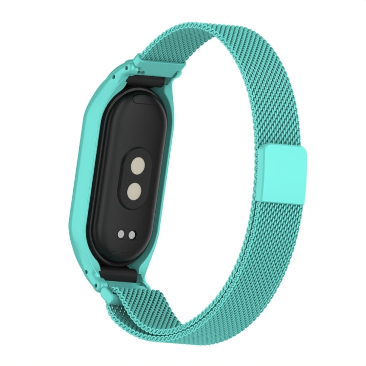 For Xiaomi Mi Band 8 Integrated Metal Case + Milanese Magnetic Watch Band(Tiffany Blue)