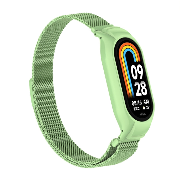 For Xiaomi Mi Band 8 Integrated Metal Case + Milanese Magnetic Watch Band(Matcha Green)