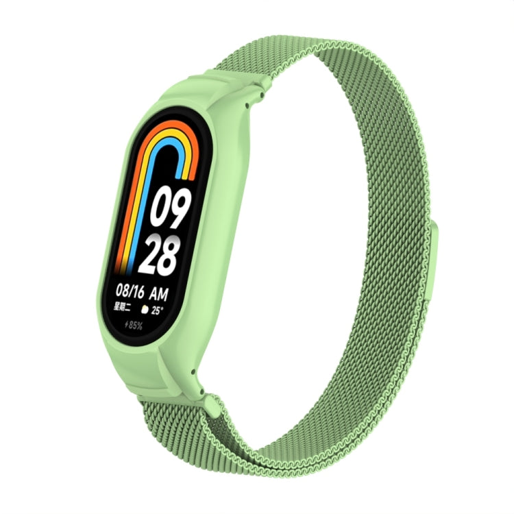 For Xiaomi Mi Band 8 Integrated Metal Case + Milanese Magnetic Watch Band(Matcha Green)