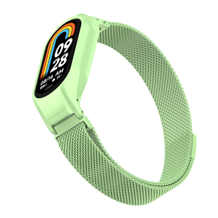 For Xiaomi Mi Band 8 Integrated Metal Case + Milanese Magnetic Watch Band(Matcha Green)