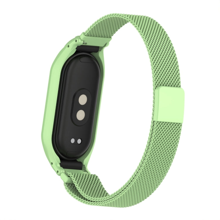 For Xiaomi Mi Band 8 Integrated Metal Case + Milanese Magnetic Watch Band(Matcha Green)