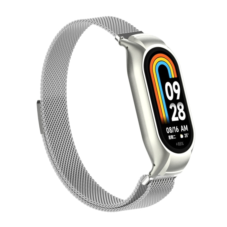 For Xiaomi Mi Band 8 Integrated Metal Case + Milanese Magnetic Watch Band(Silver)