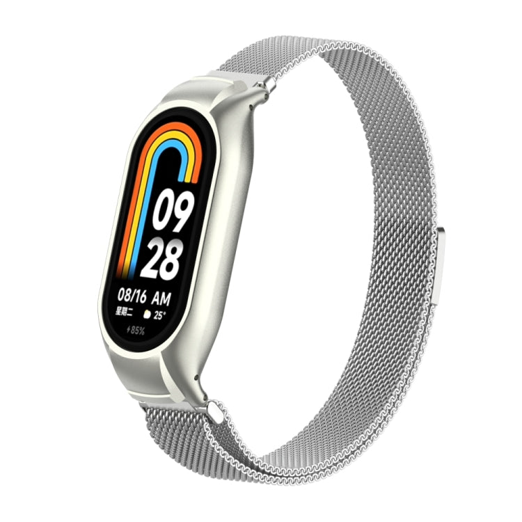 For Xiaomi Mi Band 8 Integrated Metal Case + Milanese Magnetic Watch Band(Silver)