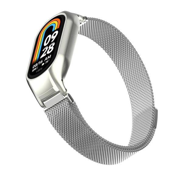 For Xiaomi Mi Band 8 Integrated Metal Case + Milanese Magnetic Watch Band(Silver)
