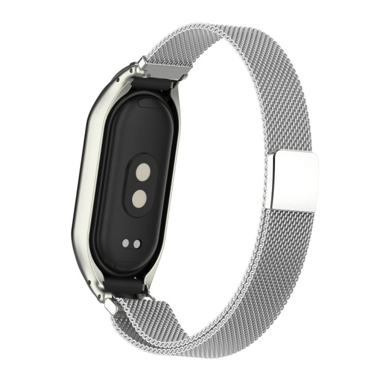 For Xiaomi Mi Band 8 Integrated Metal Case + Milanese Magnetic Watch Band(Silver)