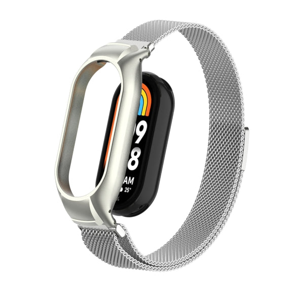 For Xiaomi Mi Band 8 Integrated Metal Case + Milanese Magnetic Watch Band(Silver)