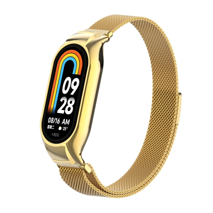 For Xiaomi Mi Band 8 Integrated Metal Case + Milanese Magnetic Watch Band(Gold)
