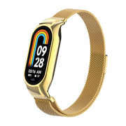 For Xiaomi Mi Band 8 Integrated Metal Case + Milanese Magnetic Watch Band(Gold)