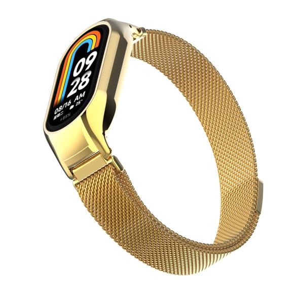 For Xiaomi Mi Band 8 Integrated Metal Case + Milanese Magnetic Watch Band(Gold)
