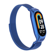 For Xiaomi Mi Band 8 Integrated Metal Case + Milanese Magnetic Watch Band(Blue)