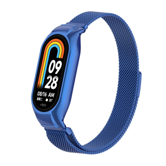 For Xiaomi Mi Band 8 Integrated Metal Case + Milanese Magnetic Watch Band(Blue)