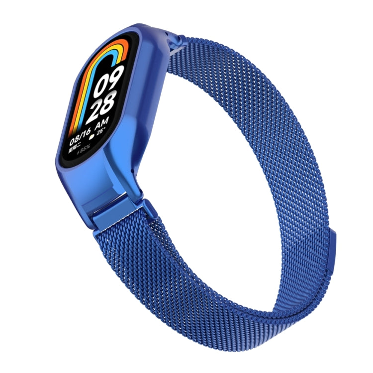For Xiaomi Mi Band 8 Integrated Metal Case + Milanese Magnetic Watch Band(Blue)