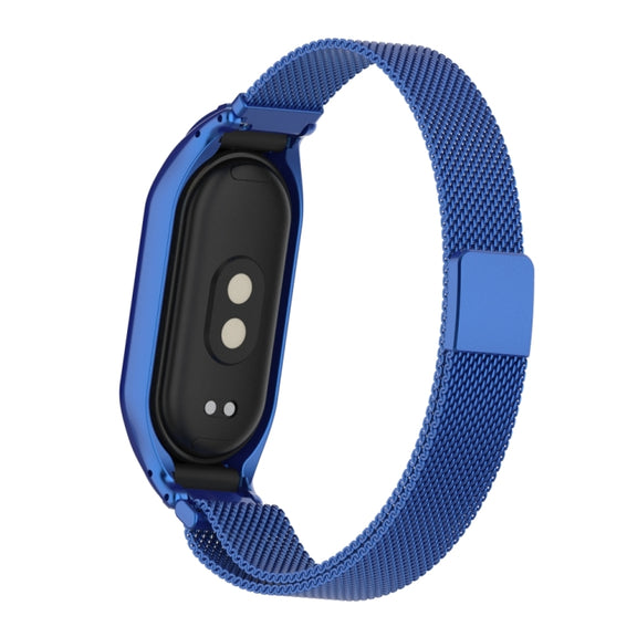 For Xiaomi Mi Band 8 Integrated Metal Case + Milanese Magnetic Watch Band(Blue)