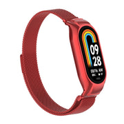 For Xiaomi Mi Band 8 Integrated Metal Case + Milanese Magnetic Watch Band(Red)