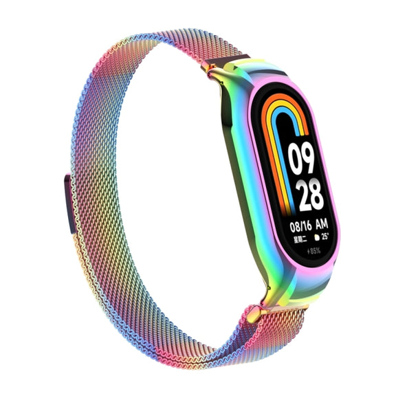 For Xiaomi Mi Band 8 Integrated Metal Case + Milanese Magnetic Watch Band(Colorful)