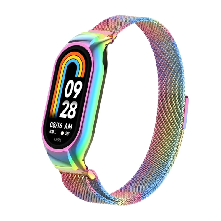 For Xiaomi Mi Band 8 Integrated Metal Case + Milanese Magnetic Watch Band(Colorful)