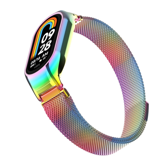 For Xiaomi Mi Band 8 Integrated Metal Case + Milanese Magnetic Watch Band(Colorful)