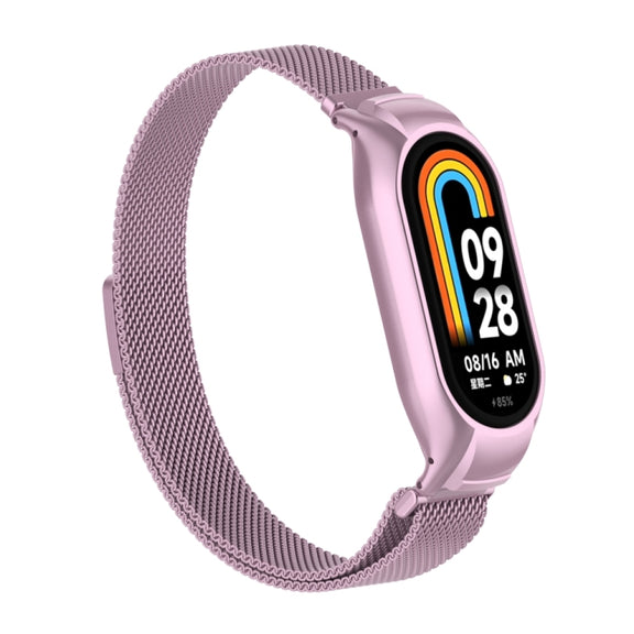 For Xiaomi Mi Band 8 Integrated Metal Case + Milanese Magnetic Watch Band(Rose Pink)
